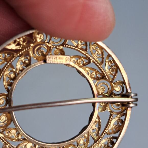 Vintage Sterling Silver Classic Circle Wreath Brooch Made in Germany Flower Leaf - Picture 3 of 4